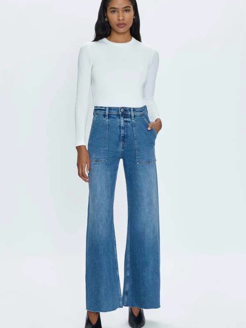 Pistola Penny Utility High Rise Wide Leg Jeans Canal Wash Size 31